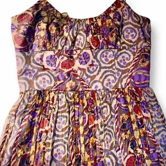 David Meister Floral Golden Thread Spaghetti Strap Cocktail Dress Size 4 - Picture 7 of 12